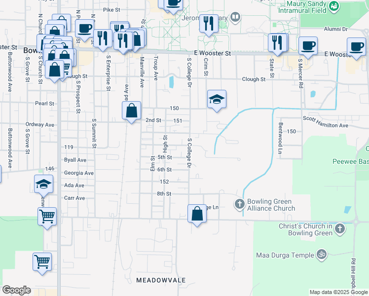 map of restaurants, bars, coffee shops, grocery stores, and more near 830 4th Street in Bowling Green