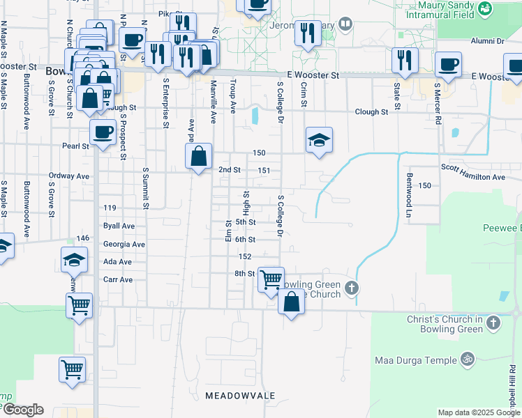 map of restaurants, bars, coffee shops, grocery stores, and more near 830 4th Street in Bowling Green