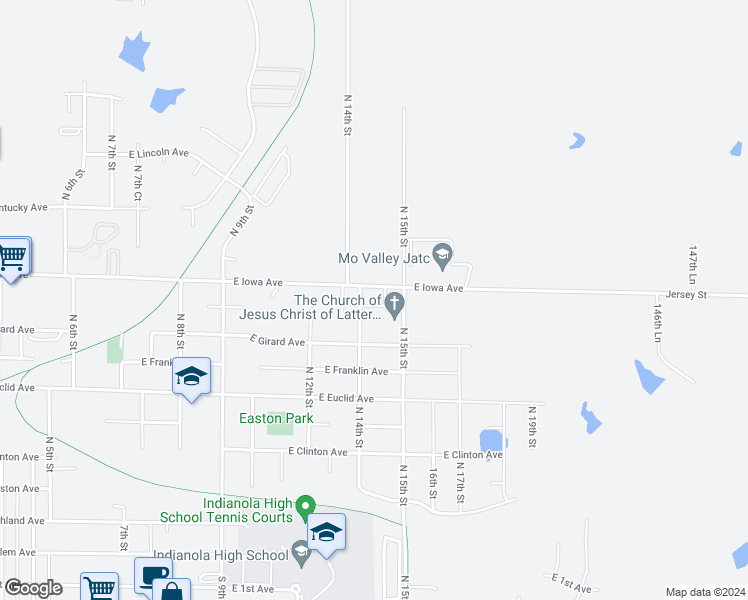 map of restaurants, bars, coffee shops, grocery stores, and more near 902 North 14th Street in Indianola