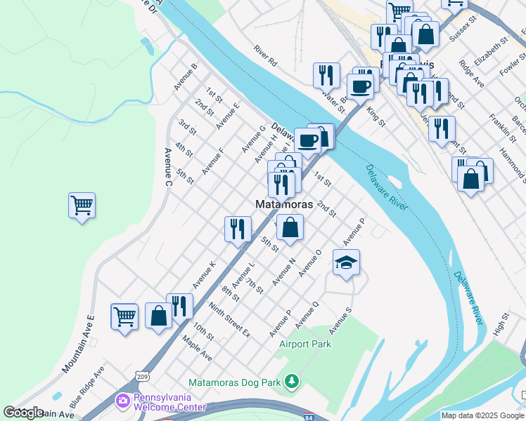 map of restaurants, bars, coffee shops, grocery stores, and more near 310 Avenue K in Matamoras