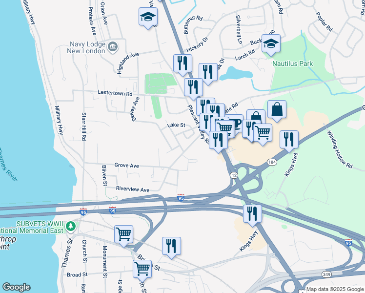 map of restaurants, bars, coffee shops, grocery stores, and more near 5 Bushnell Street in Groton