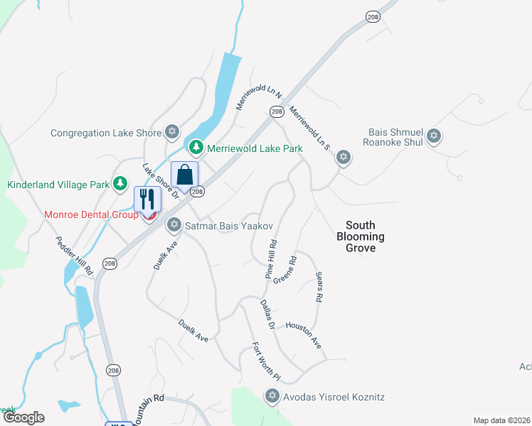 map of restaurants, bars, coffee shops, grocery stores, and more near 13 Hawthorne Drive in Monroe