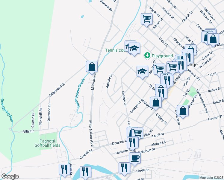 map of restaurants, bars, coffee shops, grocery stores, and more near 113 Cheyenne Dr in Old Forge