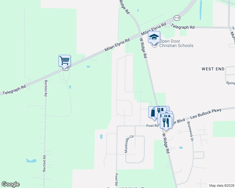 map of restaurants, bars, coffee shops, grocery stores, and more near 154 Potomac Drive in Elyria