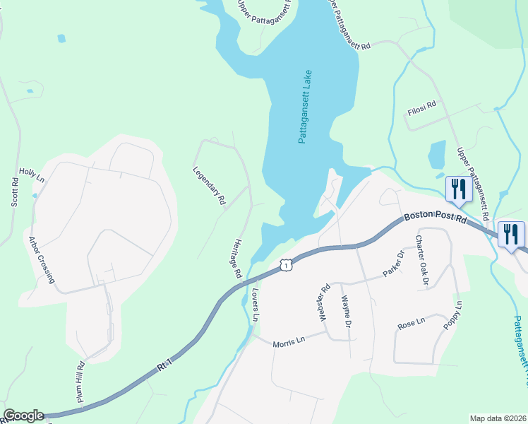 map of restaurants, bars, coffee shops, grocery stores, and more near 1 Colonial Drive in East Lyme