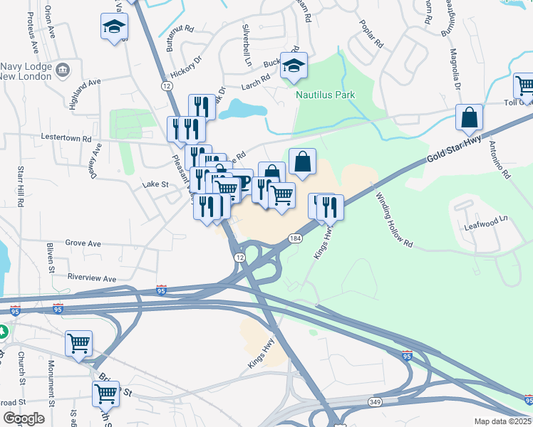 map of restaurants, bars, coffee shops, grocery stores, and more near 220 Route 12 in Groton