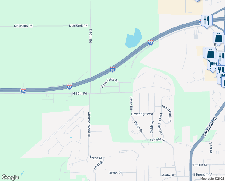 map of restaurants, bars, coffee shops, grocery stores, and more near 1570 North 30th Road in Ottawa