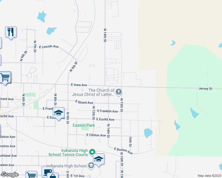 map of restaurants, bars, coffee shops, grocery stores, and more near 902 North 14th Street in Indianola