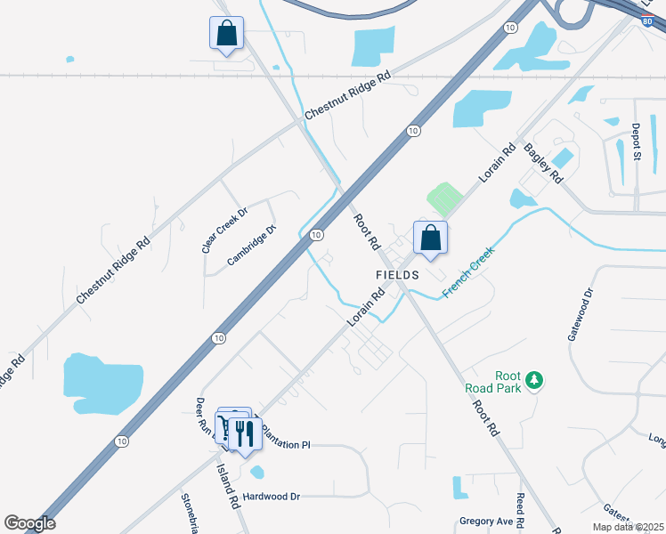 map of restaurants, bars, coffee shops, grocery stores, and more near 8465 Antlers Trail in North Ridgeville