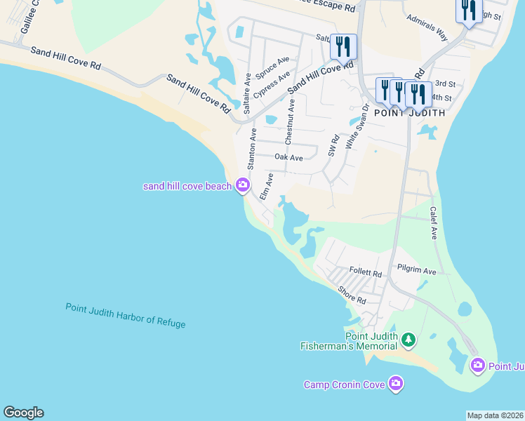 map of restaurants, bars, coffee shops, grocery stores, and more near 79 Stanton Avenue in Narragansett