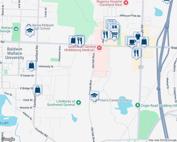 map of restaurants, bars, coffee shops, grocery stores, and more near 7250 Old Oak Boulevard in Middleburg Heights