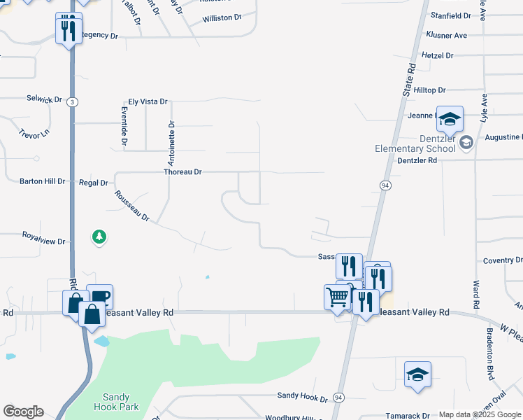 map of restaurants, bars, coffee shops, grocery stores, and more near 5309 Mirabeau Dr in Parma
