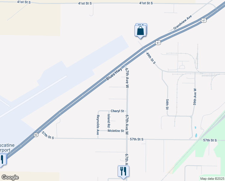 map of restaurants, bars, coffee shops, grocery stores, and more near 6814 51st Street South in Muscatine