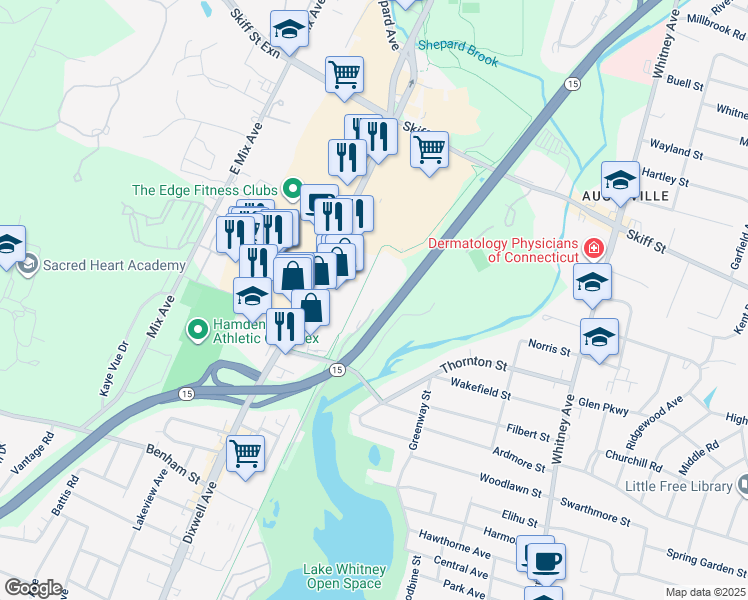 map of restaurants, bars, coffee shops, grocery stores, and more near 60 Connolly Parkway in Hamden