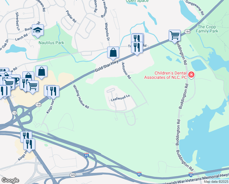 map of restaurants, bars, coffee shops, grocery stores, and more near 75 Crown Knoll Court in Groton
