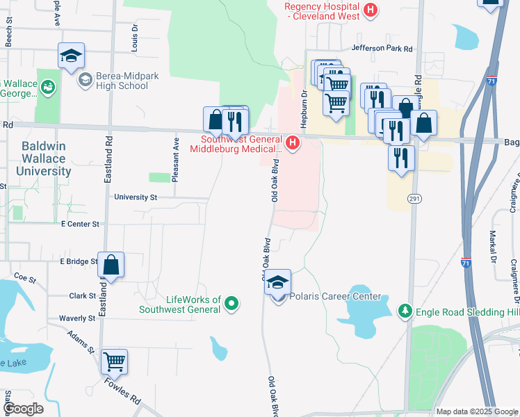map of restaurants, bars, coffee shops, grocery stores, and more near 7250 Old Oak Boulevard in Middleburg Heights