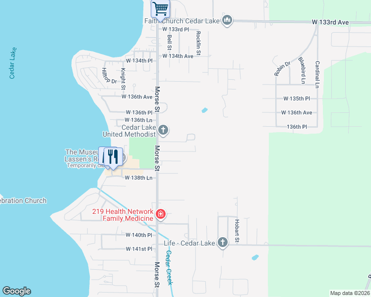 map of restaurants, bars, coffee shops, grocery stores, and more near 7016 West 137th Lane in Cedar Lake