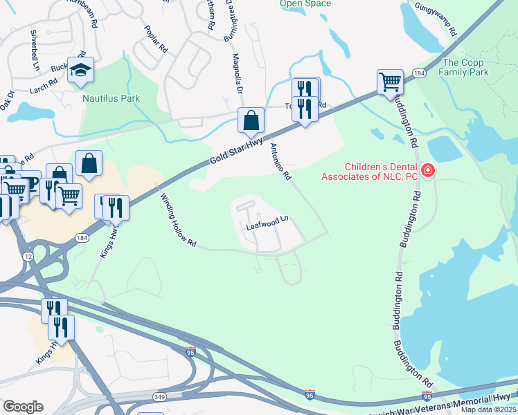 map of restaurants, bars, coffee shops, grocery stores, and more near 90 Crown Knoll Court in Groton