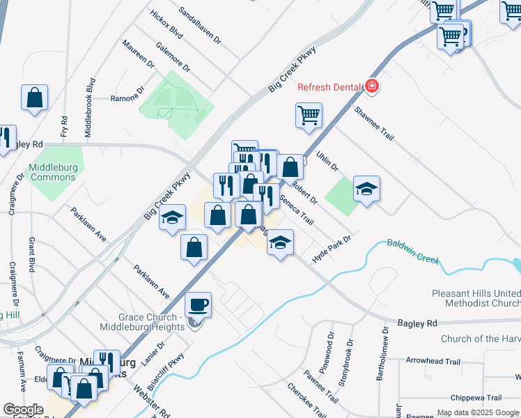map of restaurants, bars, coffee shops, grocery stores, and more near in Middleburg Heights