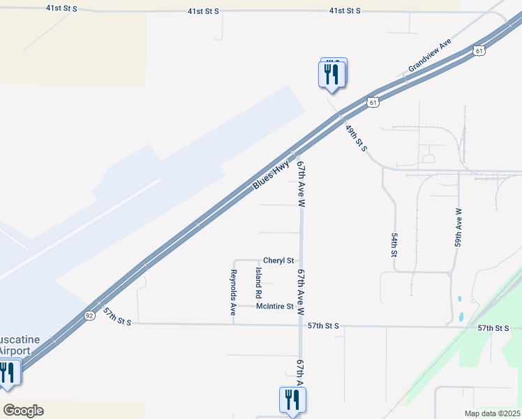 map of restaurants, bars, coffee shops, grocery stores, and more near 6814 51st Street South in Muscatine