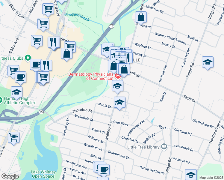 map of restaurants, bars, coffee shops, grocery stores, and more near 1908 Whitney Avenue in Hamden