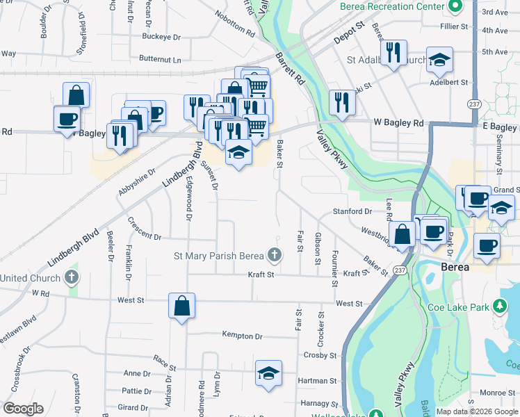 map of restaurants, bars, coffee shops, grocery stores, and more near 279 Pineview Drive in Berea