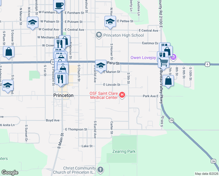 map of restaurants, bars, coffee shops, grocery stores, and more near 441 Park Avenue East in Princeton
