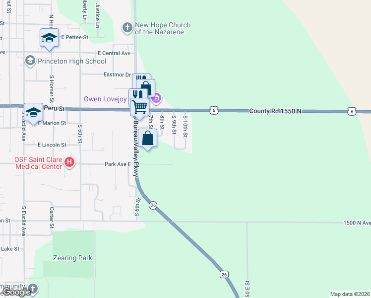map of restaurants, bars, coffee shops, grocery stores, and more near 525 Fritz Drive in Princeton