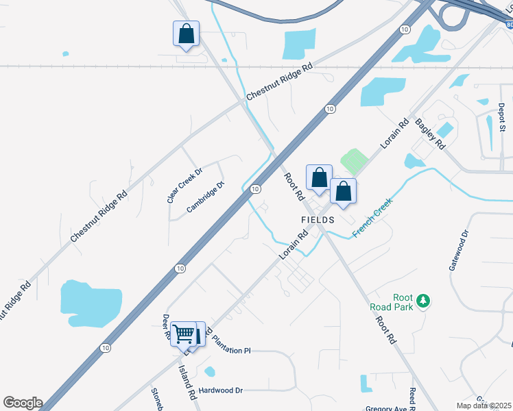 map of restaurants, bars, coffee shops, grocery stores, and more near 8465 Antlers Trail in North Ridgeville