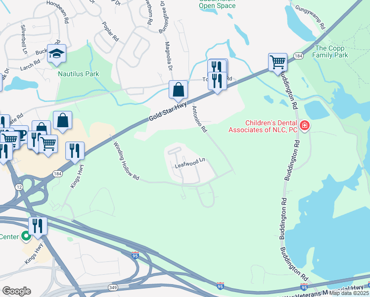 map of restaurants, bars, coffee shops, grocery stores, and more near 90 Crown Knoll Court in Groton