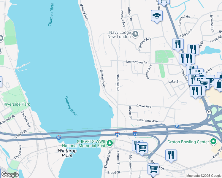 map of restaurants, bars, coffee shops, grocery stores, and more near 56 Starr Hill Road in Groton