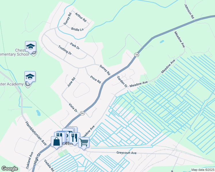map of restaurants, bars, coffee shops, grocery stores, and more near 43 Meadow Avenue in Chester