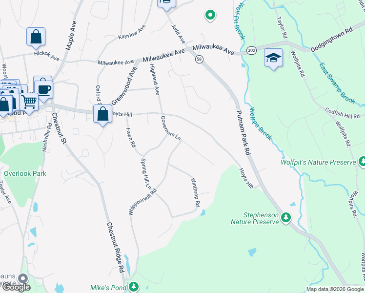 map of restaurants, bars, coffee shops, grocery stores, and more near 4 Whippoorwill Road in Bethel