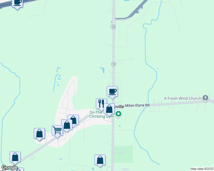 map of restaurants, bars, coffee shops, grocery stores, and more near 46100 Telegraph Road in Amherst