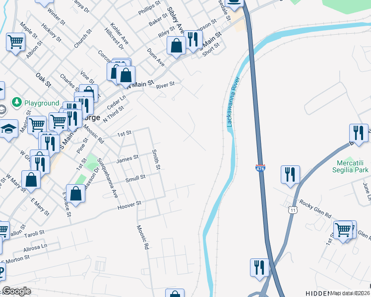 map of restaurants, bars, coffee shops, grocery stores, and more near 119 Lena Ln in Old Forge