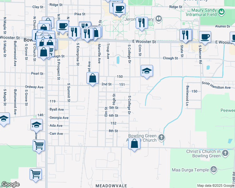 map of restaurants, bars, coffee shops, grocery stores, and more near 830 4th Street in Bowling Green
