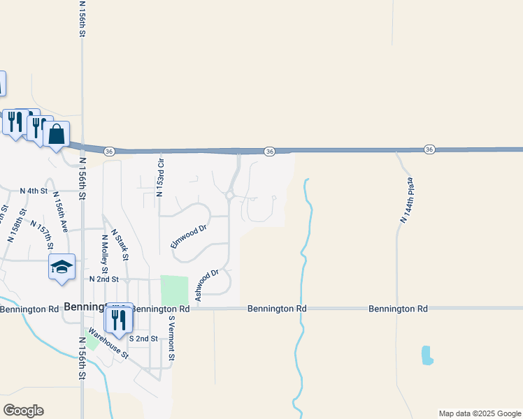 map of restaurants, bars, coffee shops, grocery stores, and more near 12202 North 149th Circle in Bennington