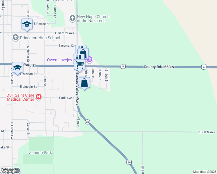 map of restaurants, bars, coffee shops, grocery stores, and more near 525 Fritz Drive in Princeton