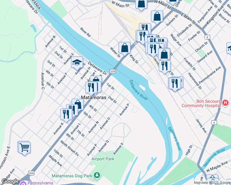 map of restaurants, bars, coffee shops, grocery stores, and more near 100 Avenue M in Matamoras