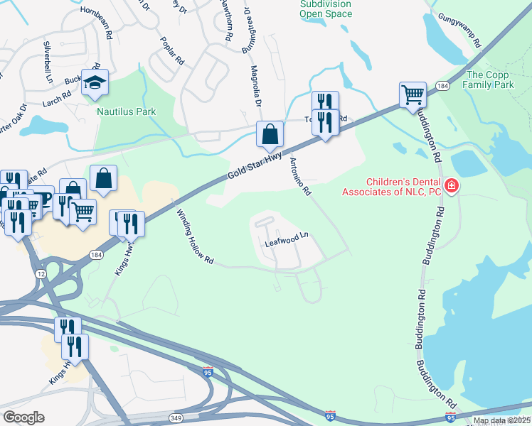 map of restaurants, bars, coffee shops, grocery stores, and more near 90 Crown Knoll Court in Groton