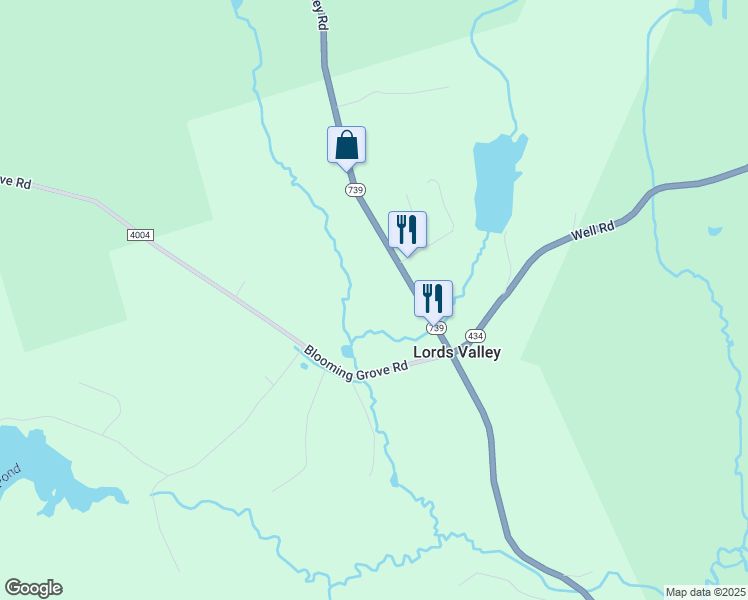 map of restaurants, bars, coffee shops, grocery stores, and more near 485 Pennsylvania 739 in Hawley