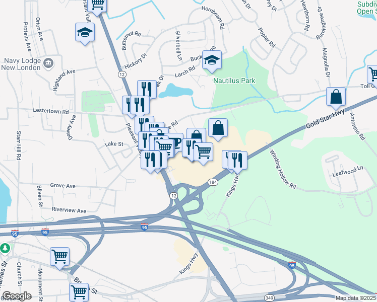 map of restaurants, bars, coffee shops, grocery stores, and more near 220 Route 12 in Groton