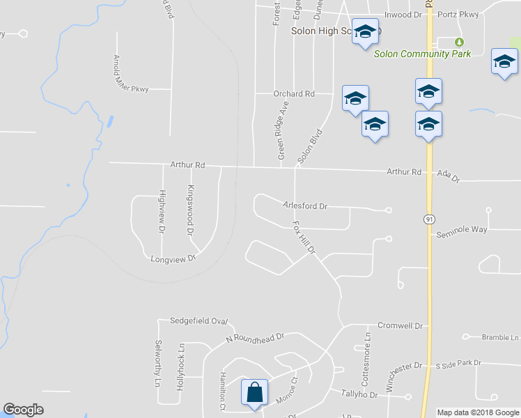 map of restaurants, bars, coffee shops, grocery stores, and more near 32535 West Nimrod Street in Solon