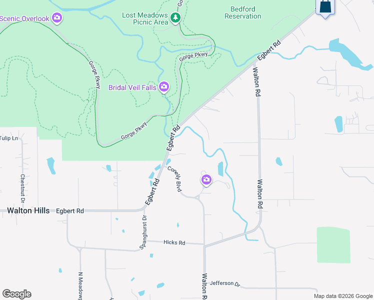 map of restaurants, bars, coffee shops, grocery stores, and more near 17660 Egbert Road in Walton Hills