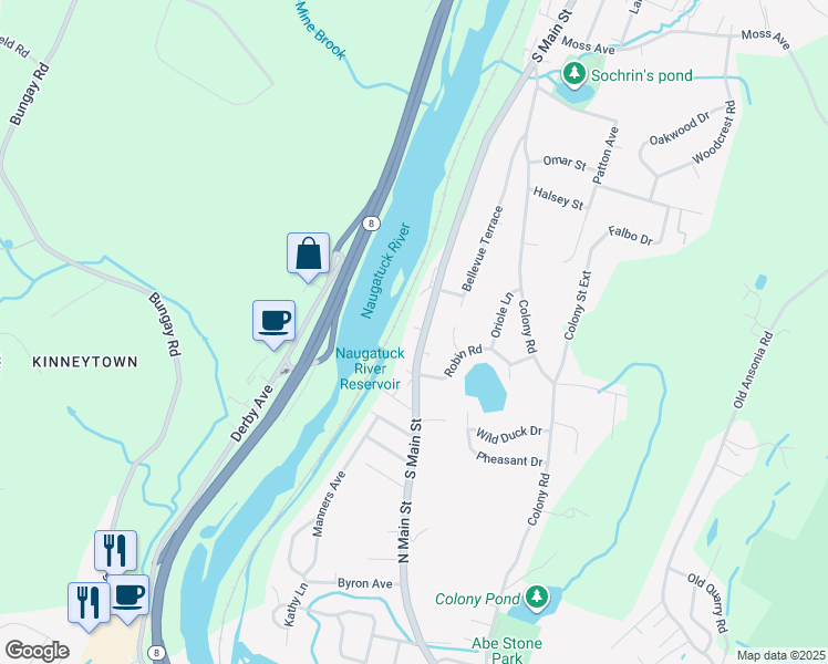 map of restaurants, bars, coffee shops, grocery stores, and more near 679 South Main Street in Seymour