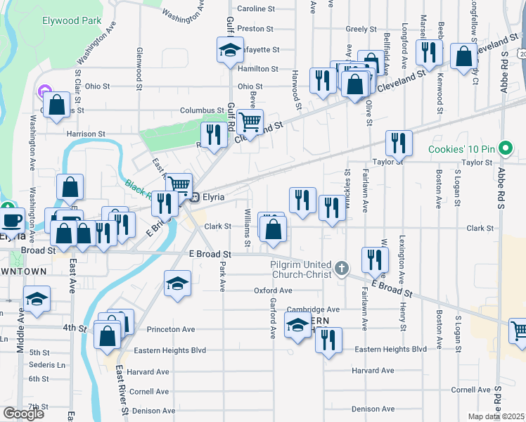 map of restaurants, bars, coffee shops, grocery stores, and more near 318 Sumner Street in Elyria