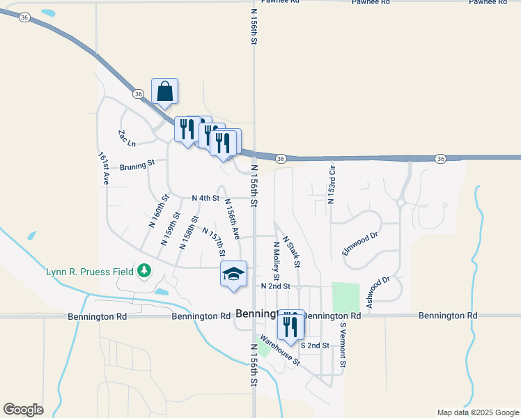 map of restaurants, bars, coffee shops, grocery stores, and more near 434 North Molley Street in Bennington
