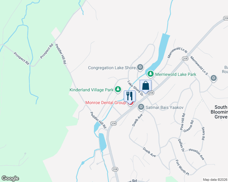 map of restaurants, bars, coffee shops, grocery stores, and more near 15 Tanager Road in South Blooming Grove