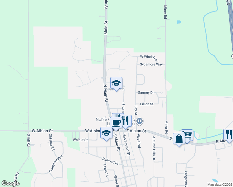 map of restaurants, bars, coffee shops, grocery stores, and more near 113 Fischer St in Avilla