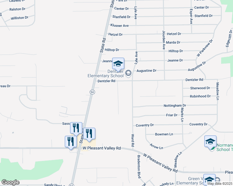 map of restaurants, bars, coffee shops, grocery stores, and more near 7170 Normandy Drive in Parma